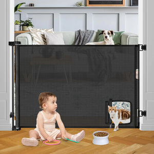 55" Baby & Pet Retractable Gate with Cat Door