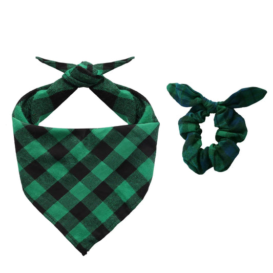 Green Plaid Bandana & Scrunchie Set