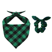 Green Plaid Bandana & Scrunchie Set